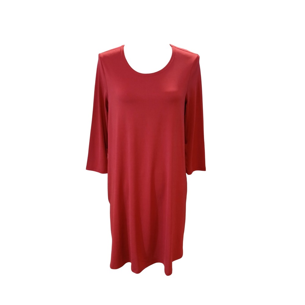 Mountain Mamas Small Medium Red Scoop Neck 3/4 Sleeve Shift Dress Pockets